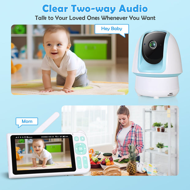 1080p FHD Baby Monitor with 5” Display, 3000ft Range, 2-Way Audio, Night Vision, Lullabies, 5000mAh Battery and Pan Tilt Zoom | B180 Blue