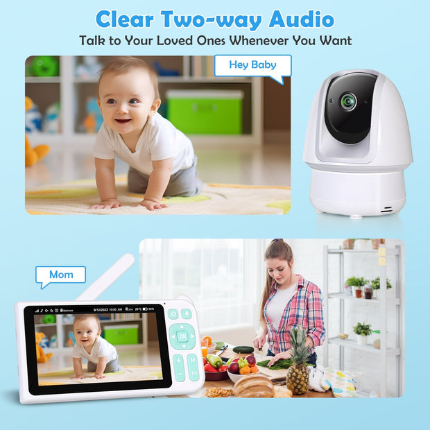 1080p FHD Baby Monitor with 5” Display, 3000ft Range, 2-Way Audio, Night Vision, Lullabies, 5000mAh Battery and Pan Tilt Zoom | B180 White